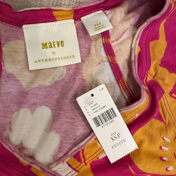 MAEVE BY ANTHROPOLOGIE PINK AND ORANGE CAP SLEEVE SHIRT NEW XS PETITE - Picture 3 of 8